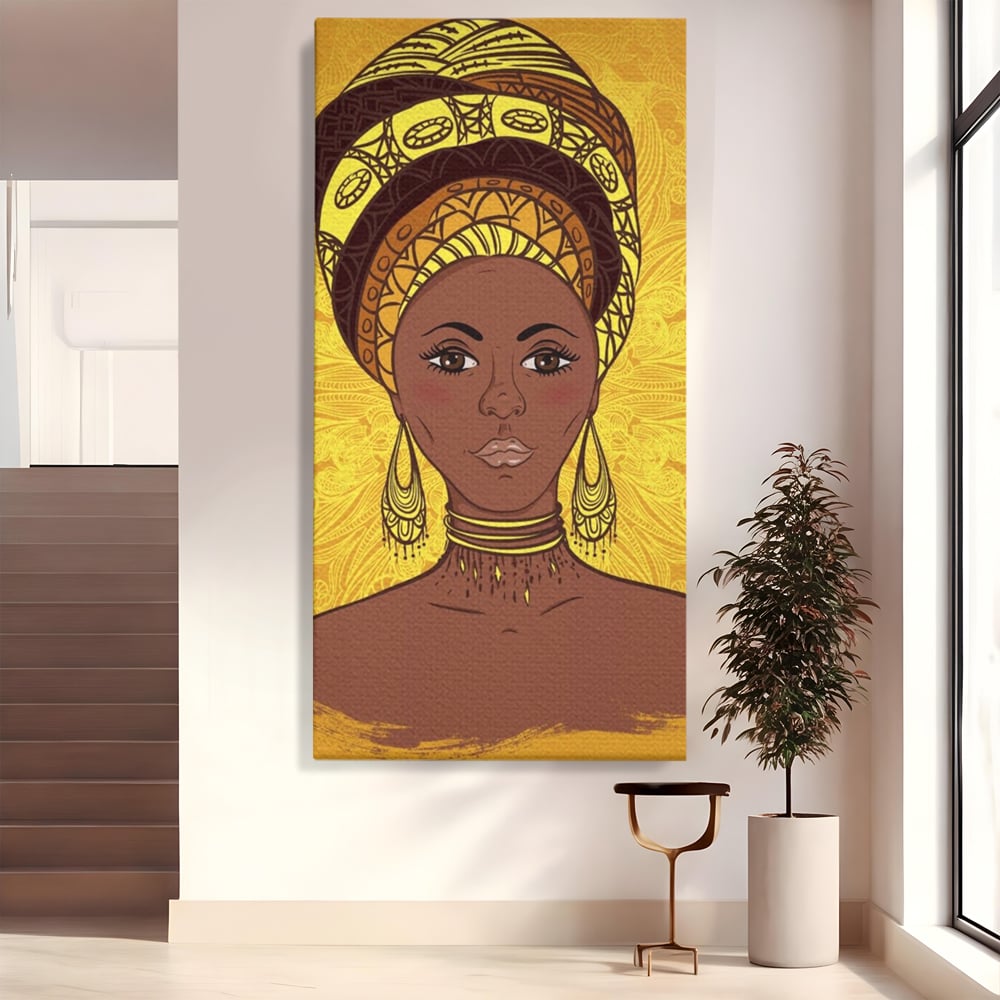 Tablou canvas cu ilustratie digitala cu femeie africana, fara rama, pe sasiu de lemn
